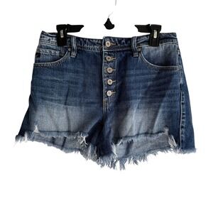 KANCAN Denim Cut-Off‎ Button Fly Raw Hem Mid Rise Ladies Summer Shorts, 9/28